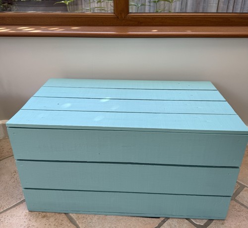 Teal painted pine wooden chest - painted,