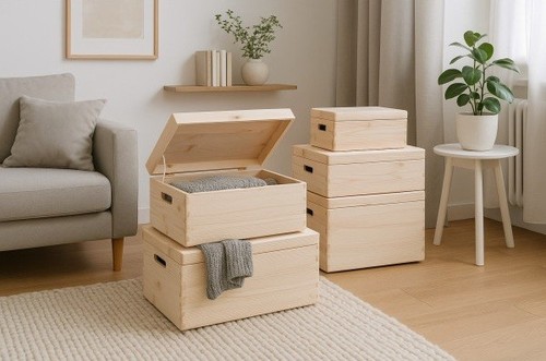 Large wooden box storage - box,